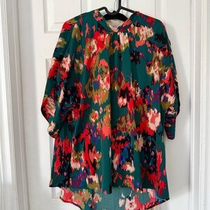 SHEIN Floral-Print Green Blouse